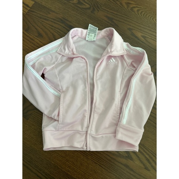 Adidas Tracksuit Set Size 4 Pink White Stripe Zip Up Jacket Pants Kids - Picture 2 of 12